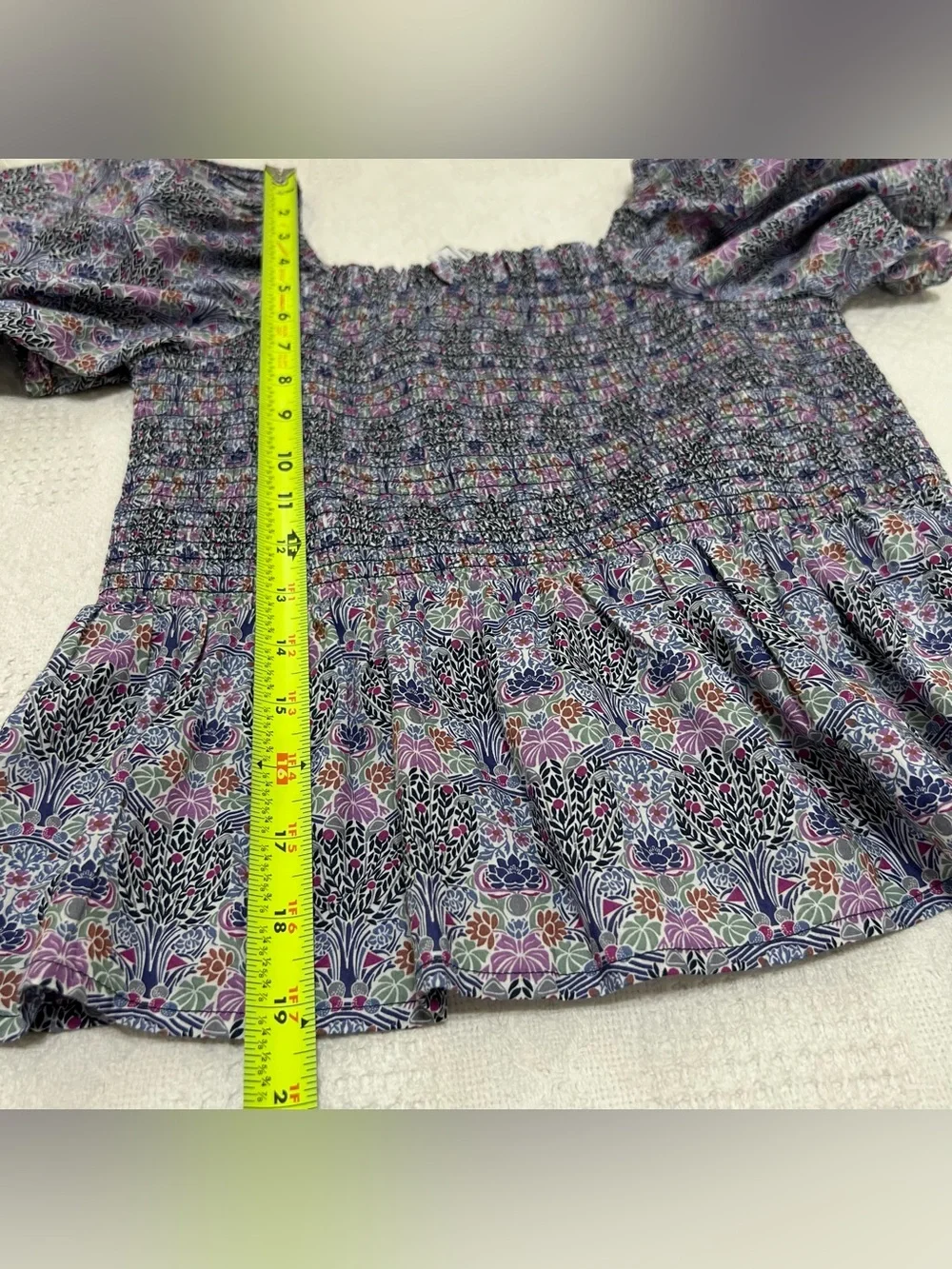 J. Crew Liberty Fabric Smocked Square Neck Puff Sleeve Floral Peplum Top Large